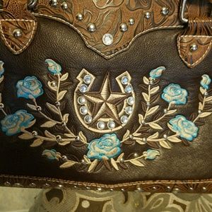 J & P leather rhinestone Floral embroidered purse
